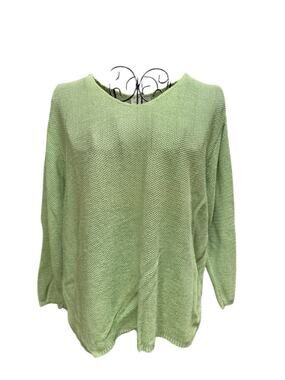 Sarah Arizona Light Green Scoop Neck Open Knit Sweater Small